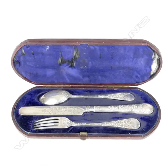 A Victorian silver three-piece cased christening set