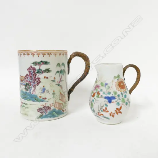 A Chinese exportware porcelain mug and sparrow beak jug