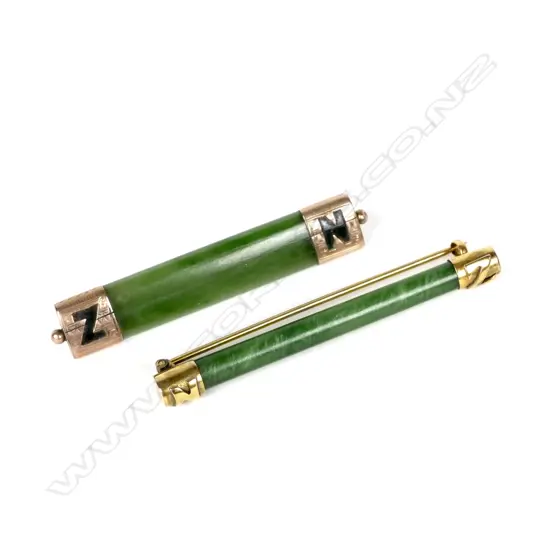 Two colonial gold and pounamu brooches
