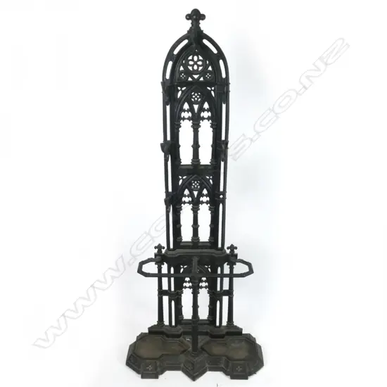 A Victorian cast iron hallstand in gothic style