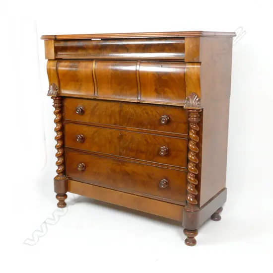 An impressive Victorian figured mahogany split Scotch chest