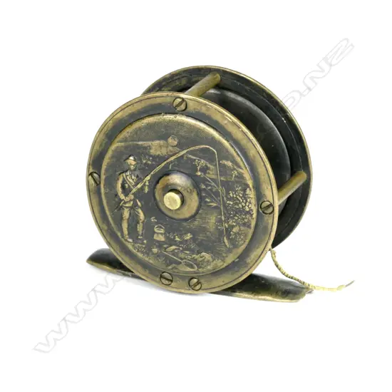 A rare and authentic Heatons 2½" brass reel