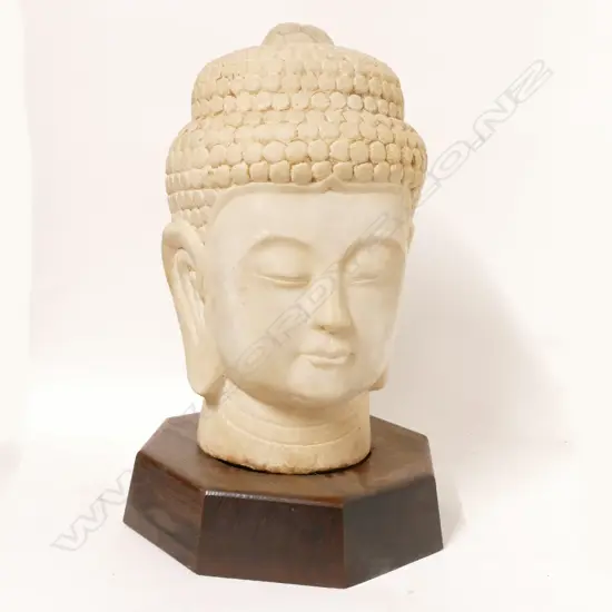 A large Chinese white marble head of Buddha