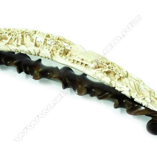 A vintage Chinese finely carved ivory tusk