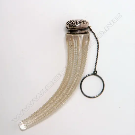 A c.1900 silver topped and glass cornucopia scent phial