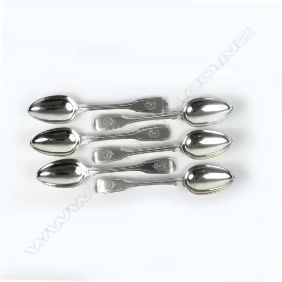 A matching set of six Georgian fiddle and thread silver teaspoons
