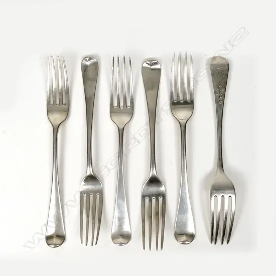 Six Georgian silver table forks