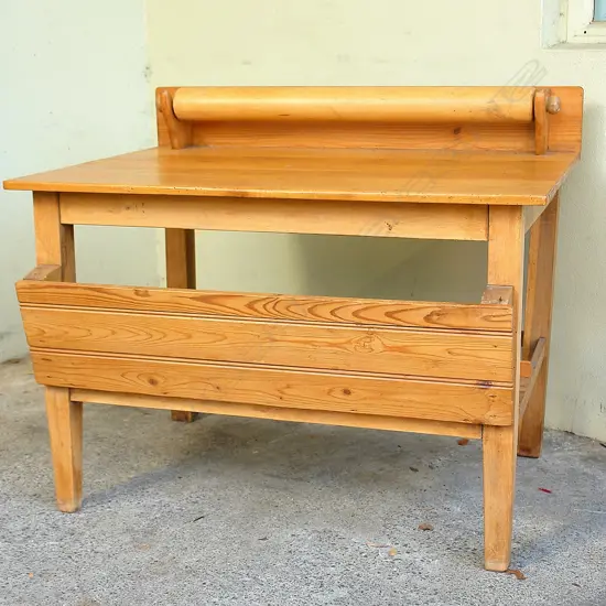 An early 20thC waxed pine haberdashery work table
