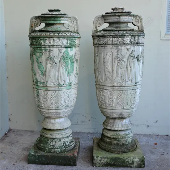 A pair of late 19thC large classical garden urns