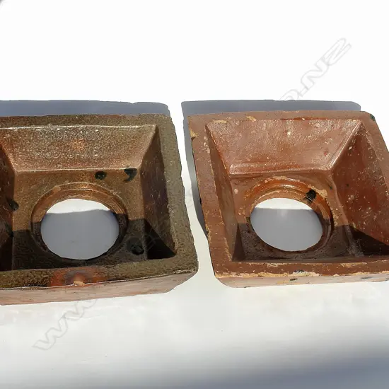Two N.Z. salt glazed square gully trap top sections