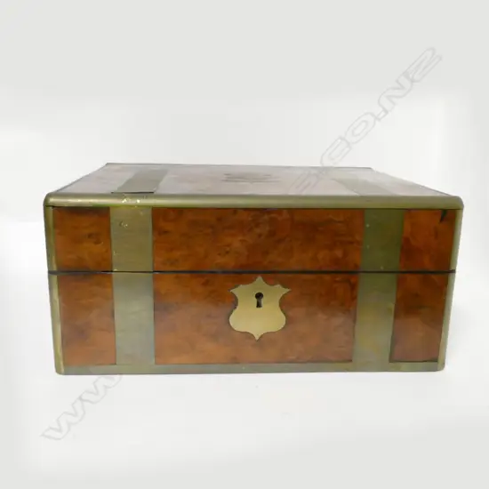 A Victorian brass bound walnut jewellery box