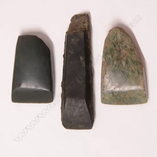 Three old Maori pounamu small toki