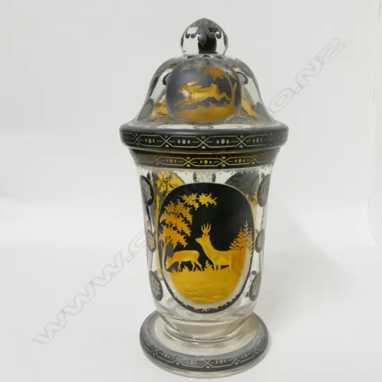 A 19thC Bohemian lidded glass jar