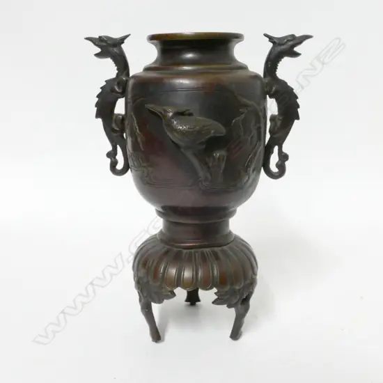 A Japanese bronze two handled vase