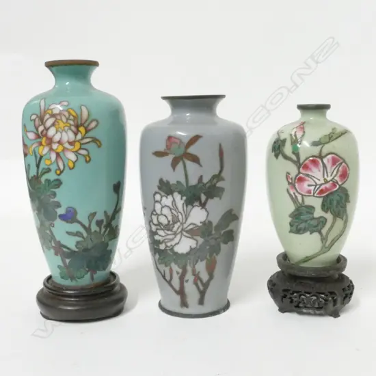 Three small cloisonne vases