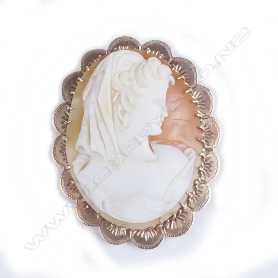 A 9ct. rose gold and cameo pendant/brooch