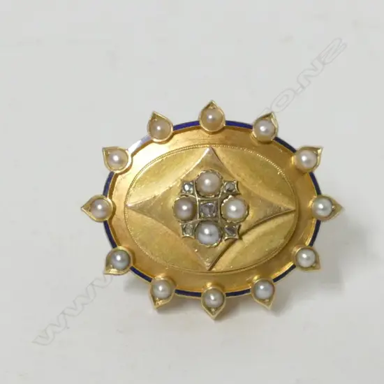 A Victorian gold pearl and diamond brooch