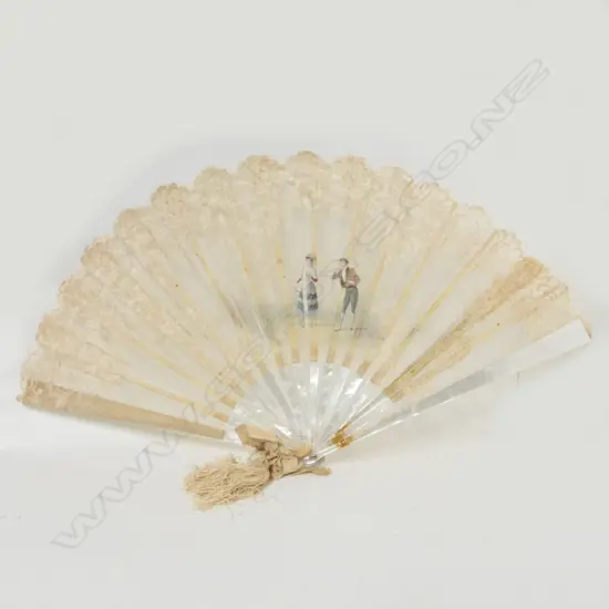 A 19thC mother of pearl and lace fan