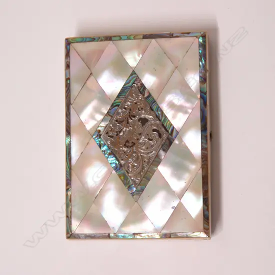 A Victorian mother-of-pearl abalone and silver card case