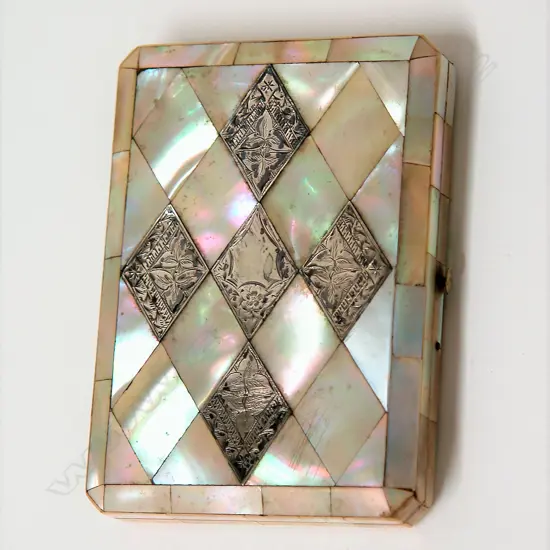 A Victorian mother-of-pearl and silver card case