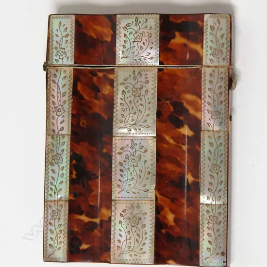 A 19thC decorative tortoiseshell and mother-of-pearl card case