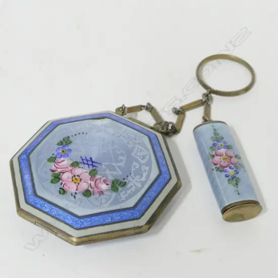 An Art Deco enamel and gilt metal chatelaine compact