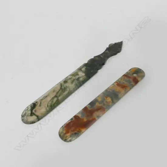 Two moss agate letter openers