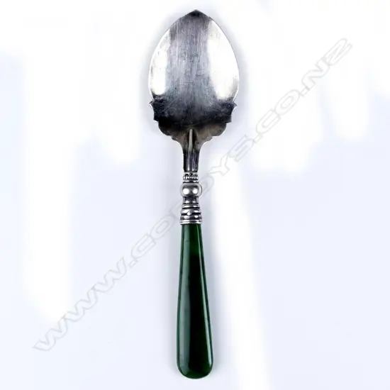 SILVER AND GREENSTONE JAM SPOON
