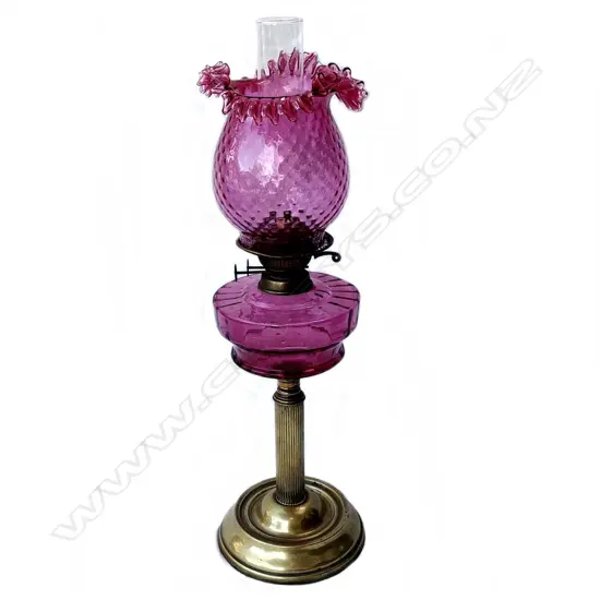 A good Victorian brass reeded column oil lamp