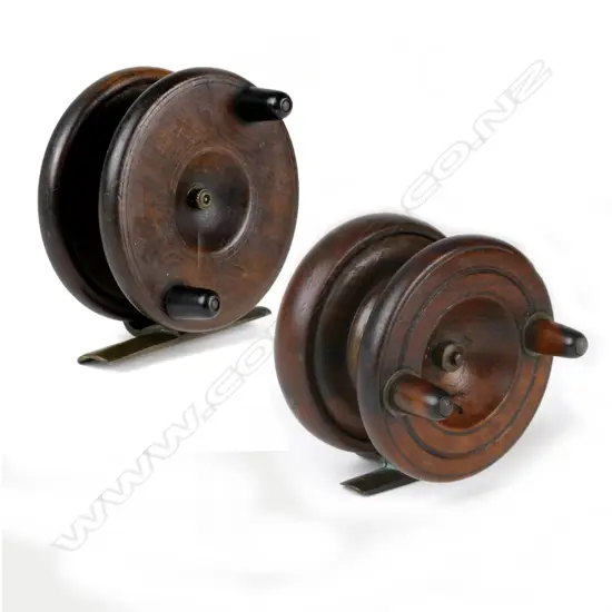 Two walnut free-spooling reels