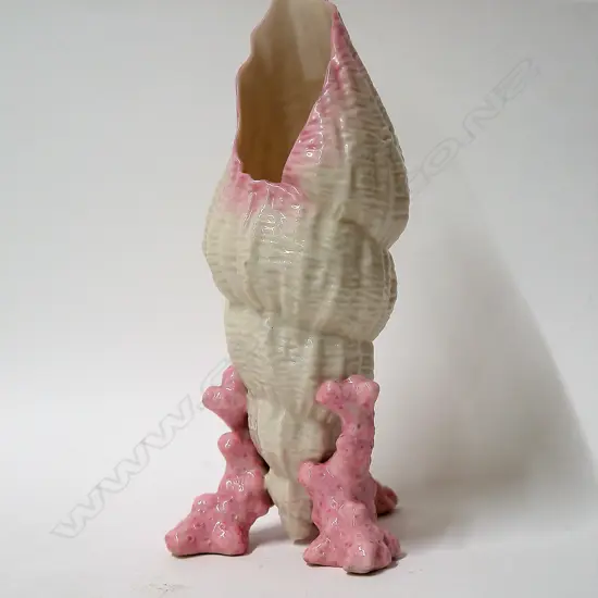 A Belleek black mark cone shell vase