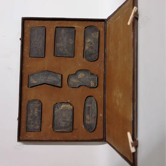 An old Chinese cased eight-piece ink stone set