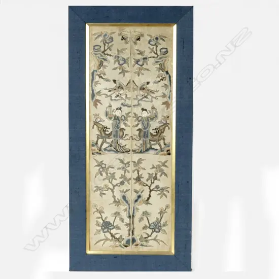 A framed pair of Mandarin's robe cuffs