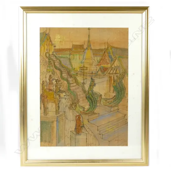 An Oriental ink and watercolour drawing