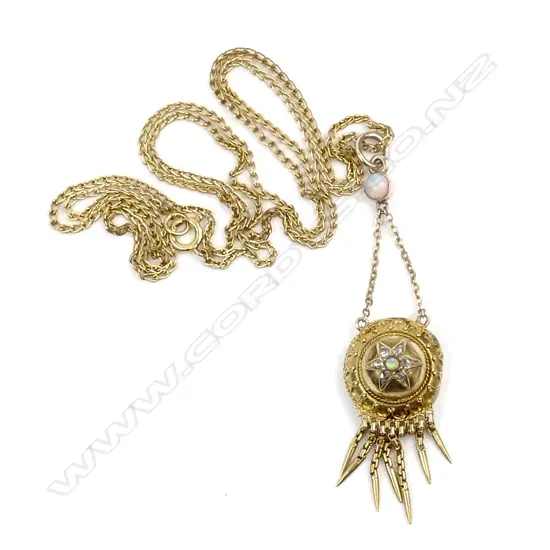 A Victorian 9ct gold opal and diamond tassel pendant