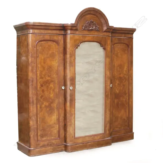 A Victorian burr walnut breakfront wardrobe