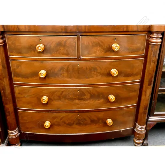 A Victorian mahogany bowfront chest of five drawers