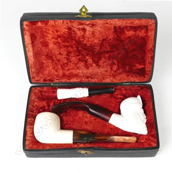 Two cased meerschaum pipes