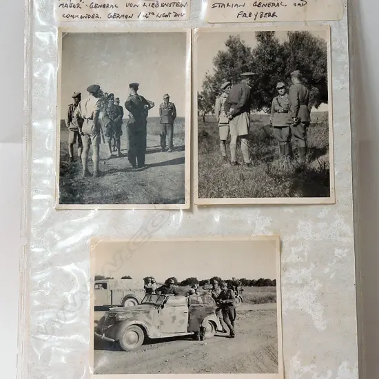 Three photographs of the surrender of German and Italian Generals to New Zealand General Freyberg in Tunisia