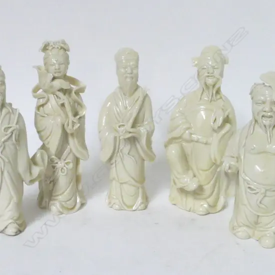 Five Chinese blanc-de-chine porcelain figures of gods