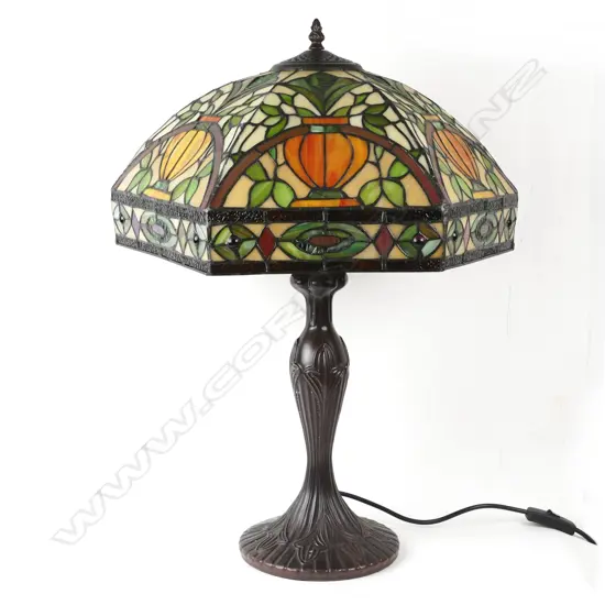 A reproduction Tiffany style table lamp