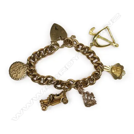 A 9ct gold curb link charm bracelet,