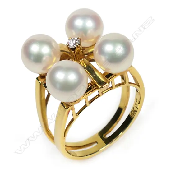 A 14ct gold pearl and diamond ring,
