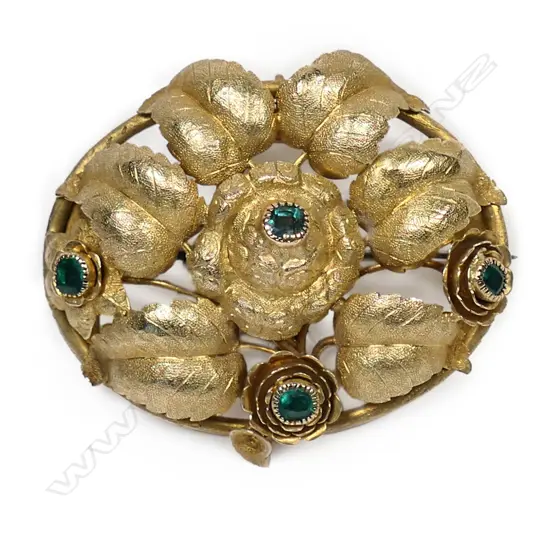 A Victorian 15ct gold sculpted leafy and floral brooch,
