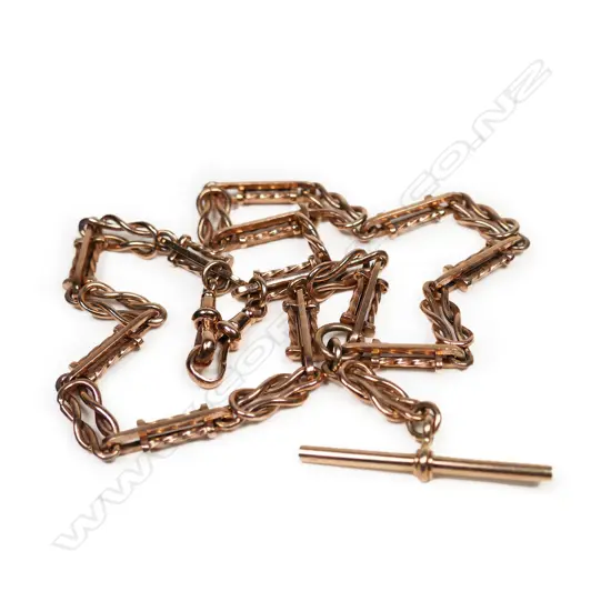 An antique style 9ct rose gold fob chain,
