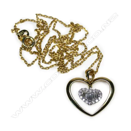 An 18ct yellow gold and diamond heart pendant,