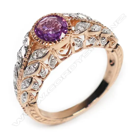 A 14ct rose gold pink sapphire and diamond antique style ring,