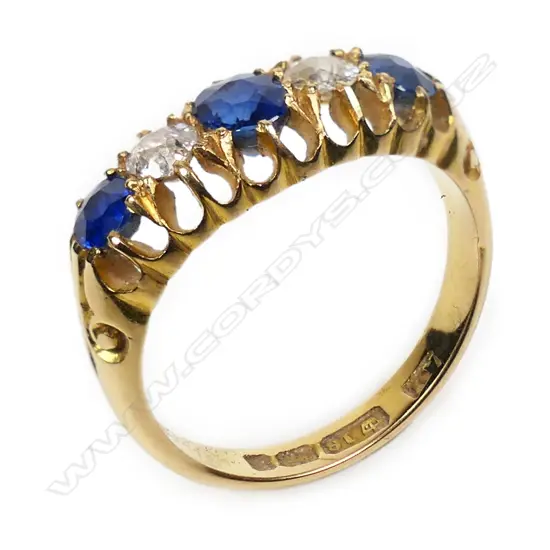 A Victorian 18ct yellow gold sapphire and diamond ring,