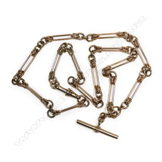 A 9ct rose gold Albert chain,