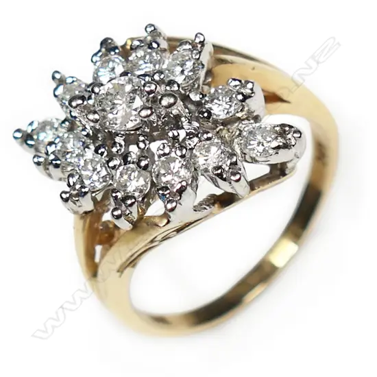 A 14ct yellow gold and diamond cluster ring,